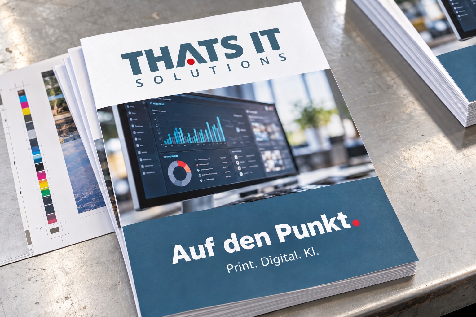 Illustratives Druckmotiv: Titelblatt eines THATS IT SOLUTIONS Prospekts